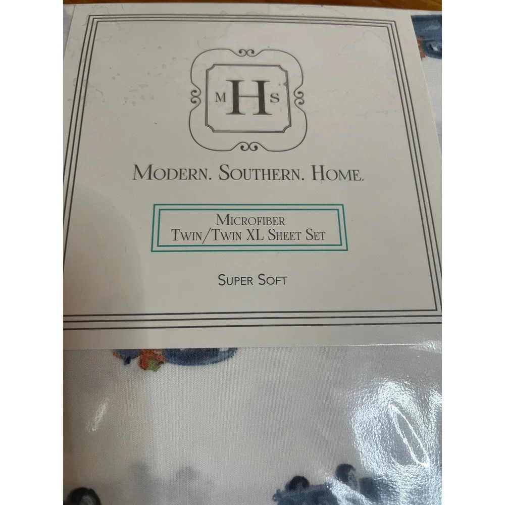 Modern Southern Home Twin XL Sheet Set Blue Harvest Truck Pumpkin Microfiber NEW